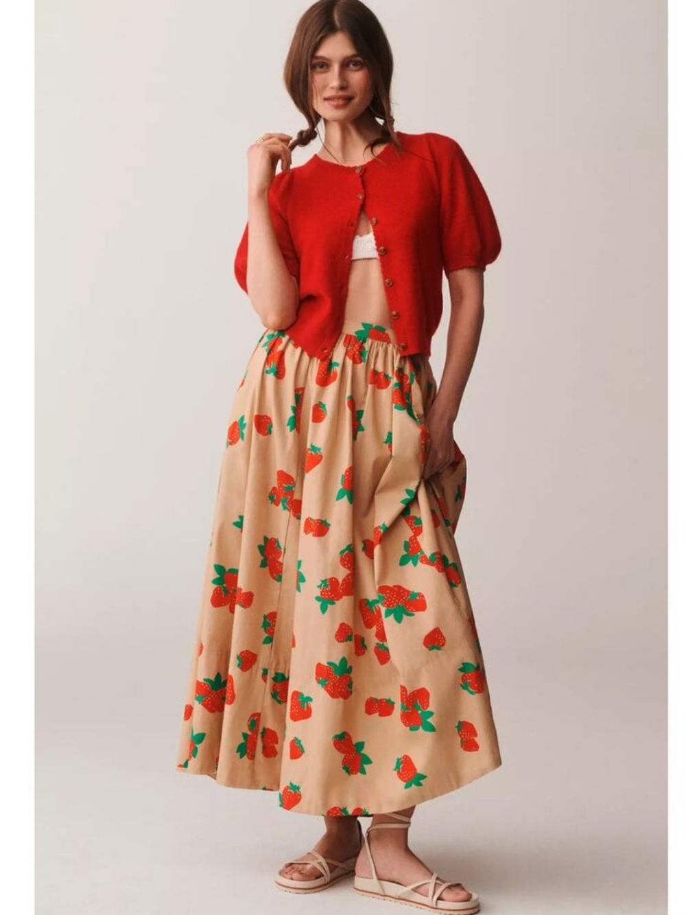 Anthropologie Jacie Poplin Strawberry Maxi Skirt